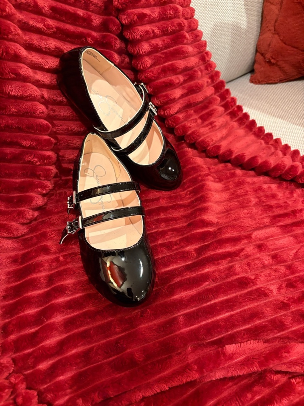 Kids Jessica Simpson Double strapped Patent Leather Mary Jane Flats - Black